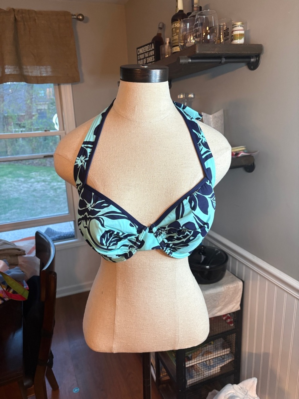 Halter Bikini Top in Aqua Floral